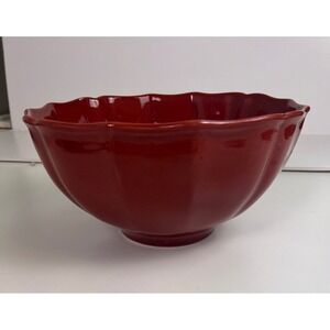 Vintage Josenno by Noble Excellence Red Stoneware Serving Bowl Scalloped 10 "
